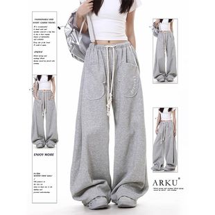 高腰显瘦百搭休闲弯刀直筒卫裤 慵懒bf风宽松运动阔腿裤 女秋冬新款