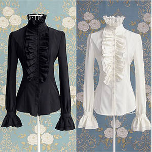 Fashion Victorian Womens Tops Ruffles Long Sleeve Frill Soli