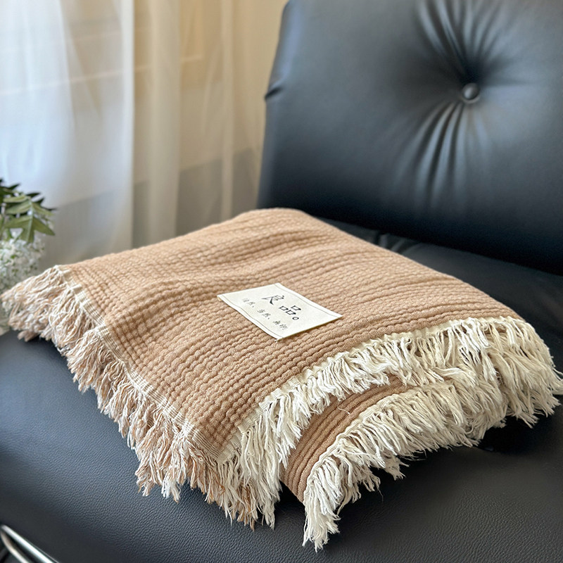 全棉纱布流苏毯子沙发盖毯高级感办公室午睡毛毯被披肩毯复古客厅