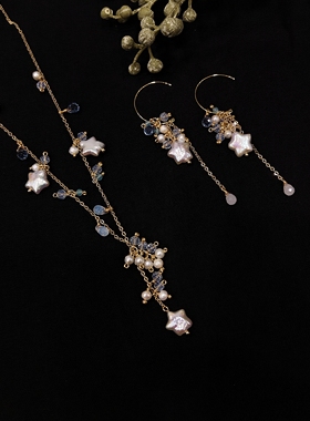 kari show日系ins风小众高级感温柔五角星天然淡水珍珠彩宝耳饰