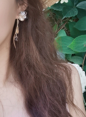 kari show原创手作日系手作ins风水滴长流苏两种戴法冰晶花朵耳饰