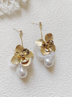 kari show原创手作日系仙女日本大人气金属长款金属花朵耳饰