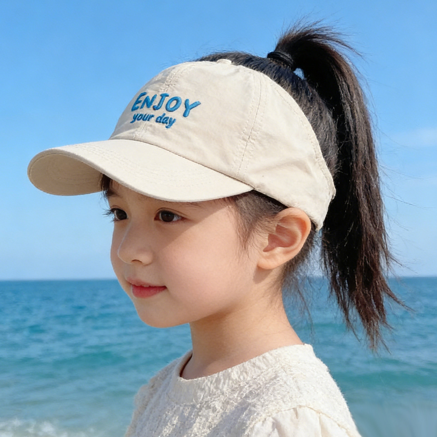 夏季女童半空顶速干可扎高马尾帽图片