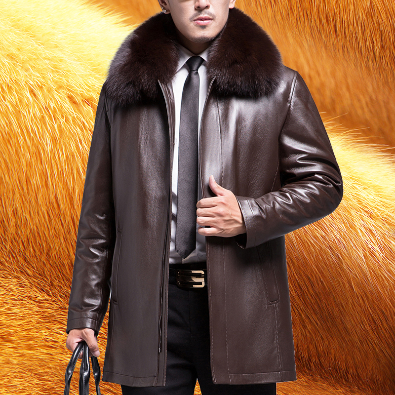 中老年真皮皮衣男加绒加厚外套