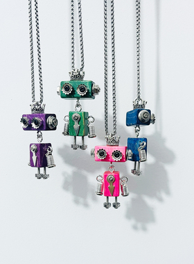 蓝梦~原创手工朋克机器人项链钥匙扣潮流挂件吊坠DIY时尚创意礼物