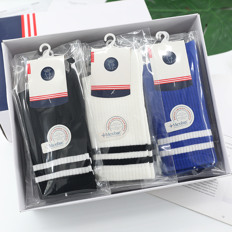 快乐笑豆高端袜子女款春秋冬两条杠学院风运动黑白中筒长袜46541