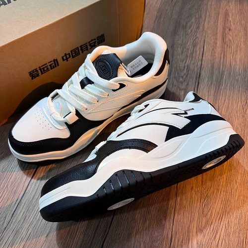 安踏波浪鞋2025春季新款厚底增高皮面鞋子复古男板鞋912348003