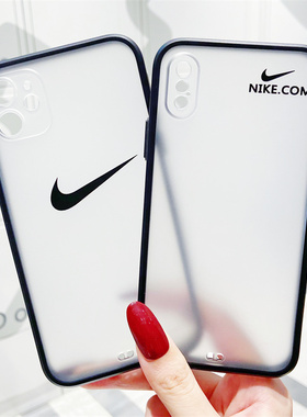 黑色透明适用苹果13pro手机壳11软7p/8plus12nike磨砂xsmax潮牌xr勾勾防摔x潮牌亚克力软ins保护套15超薄圆边