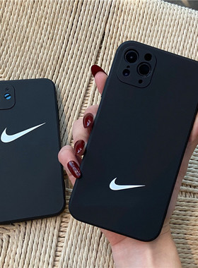 方形黑色12适用苹果14promax手机壳11nike8plus男女xs/17软13全包15防摔保护套16简约xs超薄散热潮牌全包镜头