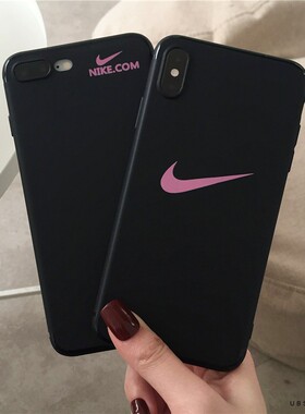 黑色骚粉适用苹果14手机壳xs17p/8plus超薄12Nike潮牌13proMAX女11半包15软16防摔大孔闺蜜保护套TPU