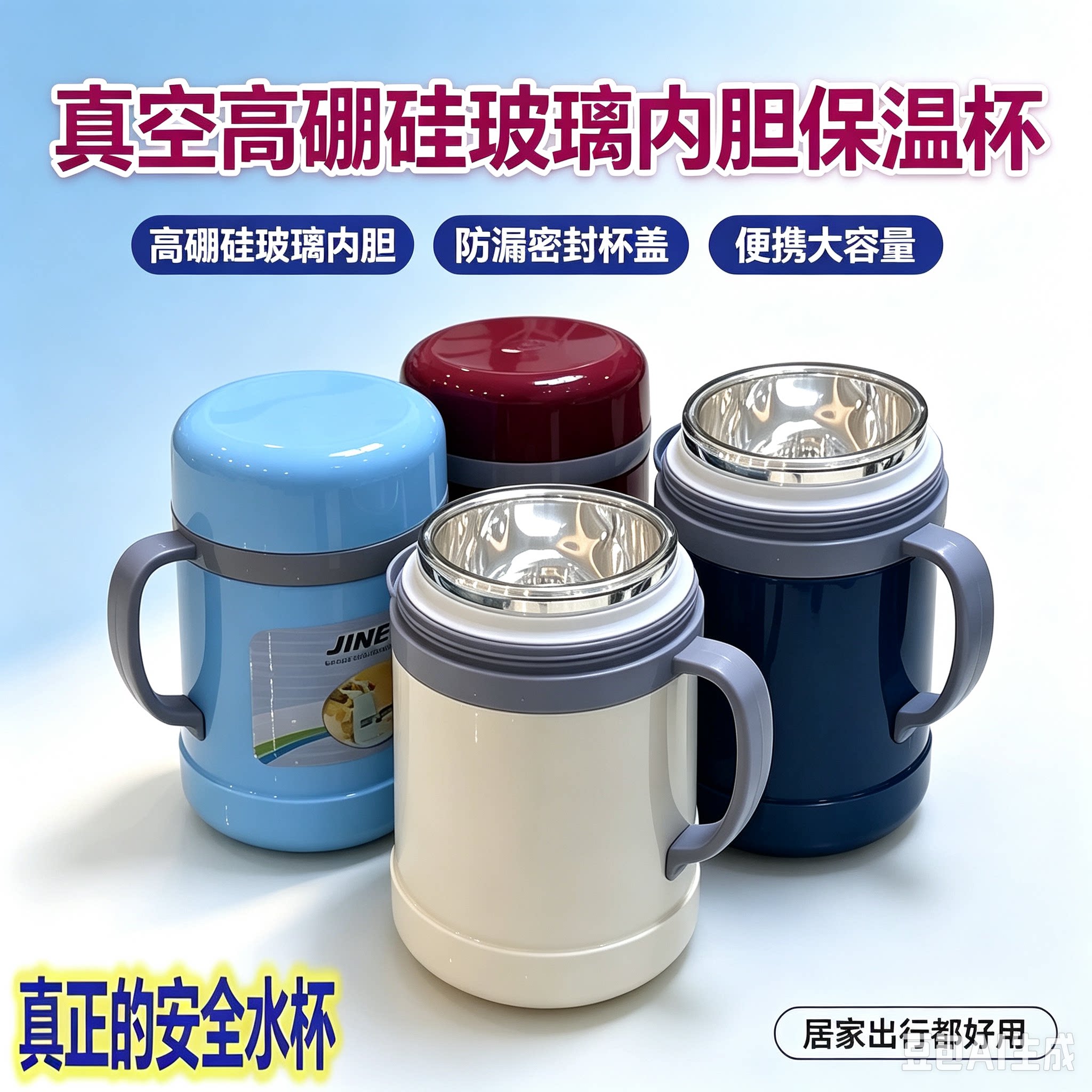 玻璃内胆真空保温杯玻璃胆保温壶双层隔热真空保暖杯保温水杯水瓶
