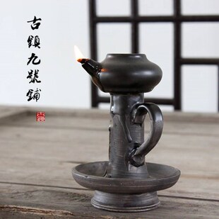 古代老式油灯复古陶瓷油灯盏煤油灯灯芯草 复古禅意装饰茶道灯