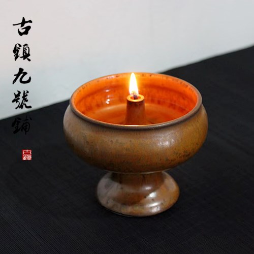 纯手工陶瓷油灯酥油灯座长明灯家用佛前供灯液体佛灯复古供佛油灯