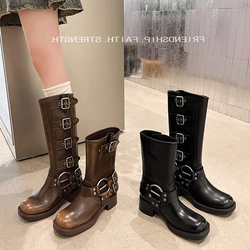 西部牛仔靴大筒围长筒靴