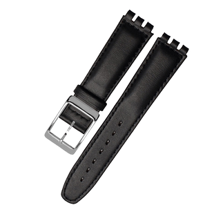 凹凸口真皮表带适用SWATCH斯沃琪YRS YCS17 19mm男女情侣款蝴蝶扣