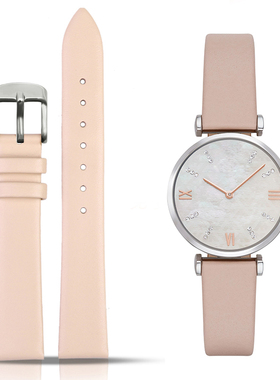 适配阿玛尼满天星手表女AR8039浅粉色1958 11387真皮表带10 14mm