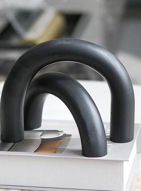 简约黑色磨砂拱门几OKZ何艺饰术摆件样板间象售处书房电楼视柜抽