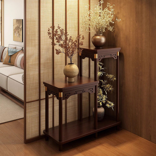 中式花架客厅落地式置物架阳台多