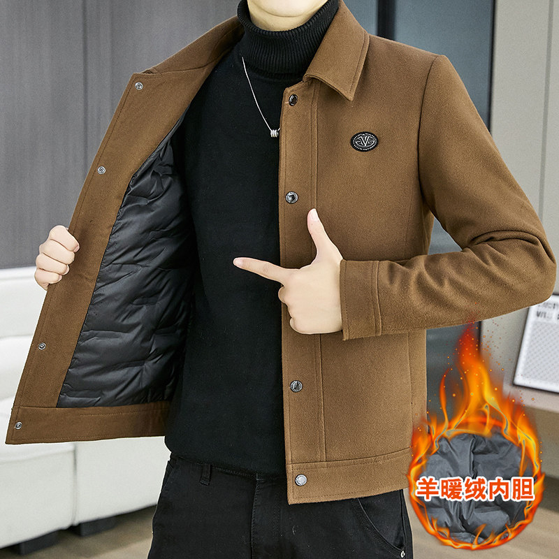 2025冬季新款翻领加厚羊毛呢大衣男士中青年修身短款休闲呢子外套