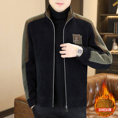 呢子外套男士秋冬加绒加厚保暖休闲毛呢大衣男短款金貂绒立领夹克
