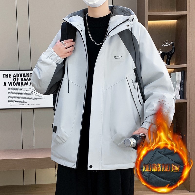 青少年外套男2025秋冬季新款初中生夹克夹棉加绒加厚二棉轻薄棉服