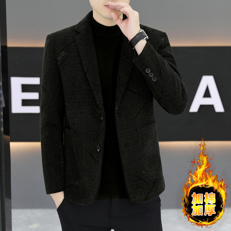 毛呢西装男秋冬季加棉加厚2024新款成熟商务休闲小西服上衣单件潮