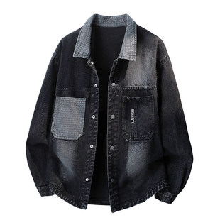 牛仔外套男春秋季2026新款潮牌口袋春装衣服青少年撞色翻领夹克男