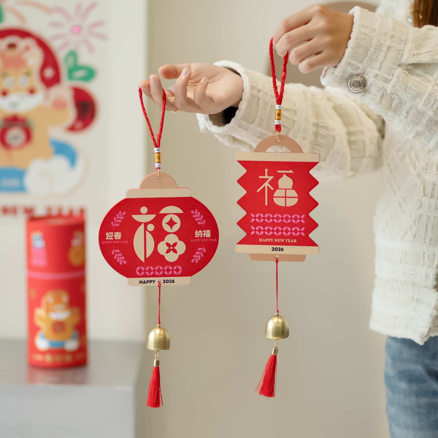 马年黄杨木铃铛门把手挂饰