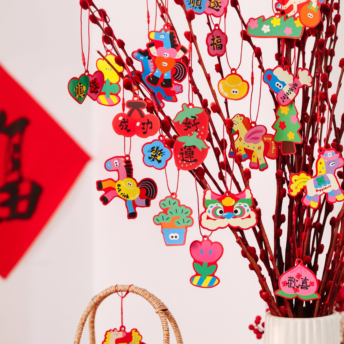 新年福字小挂件财神2026马年装饰品新年盆景摆件挂饰春节过年布置