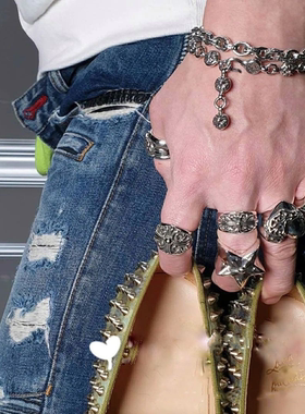 CH克罗伈925纯银圆形雕花球十字花手链欧美经典复古朋克男女手环