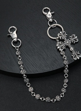 嘻哈机车镂空十字架圆形雕花牛仔裤链男女欧美朋克多元素潮包挂链