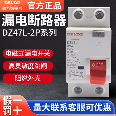 德力西漏电保护器DZ47L家用空气开关2P电磁32A断路器40A63A小型