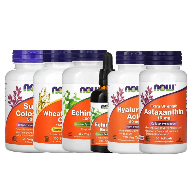 NOW FOODS虾青素玻尿酸透明质酸牛初乳紫锥菊紫锥花 小麦胚芽油