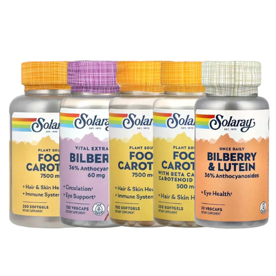 Solaray多面EYE配方叶黄素山三桑子和蓝莓植物源食物类胡萝卜素