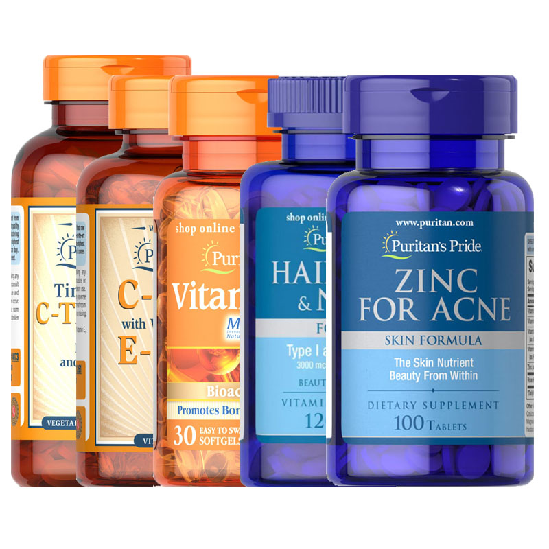 美国普丽普莱维生素C生物类黄酮VC缓释K头发皮肤指甲K2高锌粉刺片