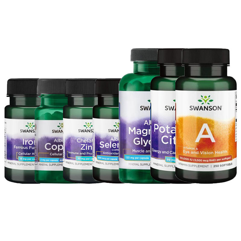 SWANSON有机硒代蛋氨酸葡萄糖酸锌甘氨酸富马酸亚铁氨基酸镁钾铜