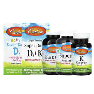 Carlson完整Super Daily维生素K2 D3 Solar D Gems软MK-7凝胶4糖