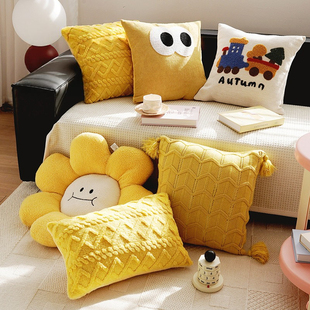 奶油色黄色卡通可爱简约客厅沙发抱枕套儿童大眼睛靠枕抱枕靠垫