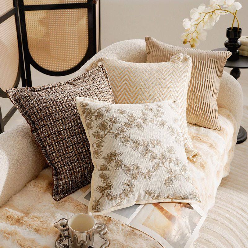 中古风棕色松叶沙发抱枕套床头靠垫样板房复古靠枕轻奢靠背方枕