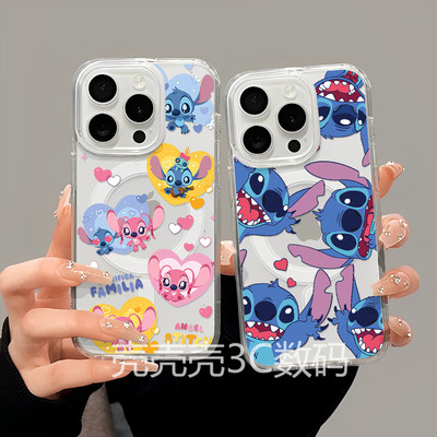 卡通史迪仔适用iPhone17手机壳苹果18磁吸15可爱13个性18promax卡通14Pro软边13Promax硬壳12/XR三星S23/S25