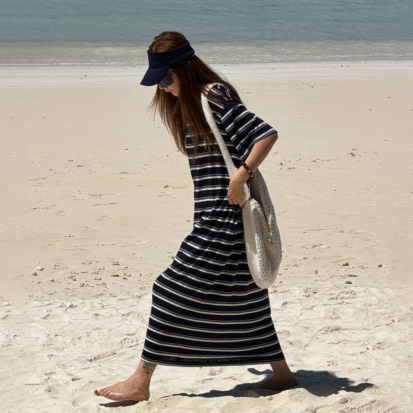 CHU楚妞[漫纹]纯棉条纹短袖T恤连衣裙2026春夏季新款女慵懒风裙子