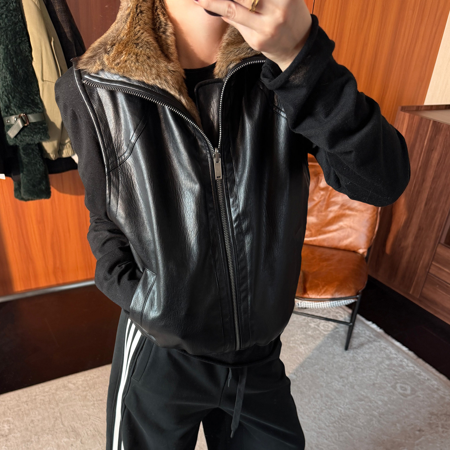 CHU楚妞[本境]环保毛皮草双面穿高领拉链马甲2026春季新款女背心