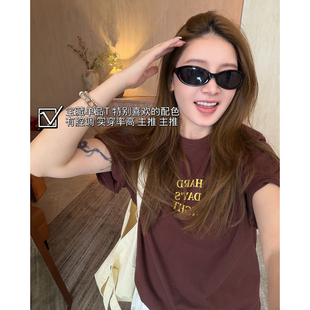 新款 CHU楚妞 T恤2026春夏季 纯棉洗水染色印花短袖 女百搭上衣 金句