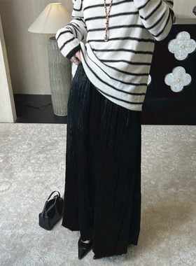 CHU楚妞[渊昊]醋酸松紧腰中长款A字半裙春季新款女法式裙子