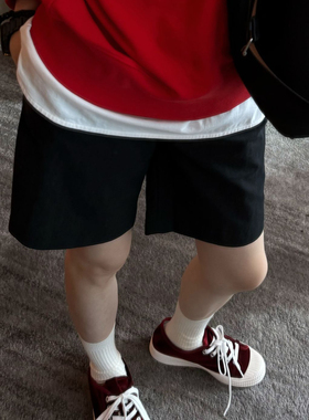 CHU楚妞[黑潮]纯棉五分休闲短裤2026夏季新款女百搭显瘦小黑裤子