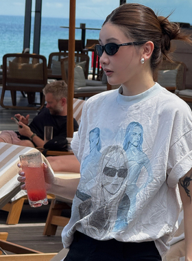 CHU楚妞[超模秀]纯棉印花短袖T恤2026夏季新款女宽松打底上衣