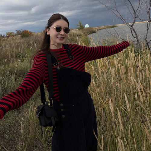 纯棉灯芯绒宽松休闲连体背带裤