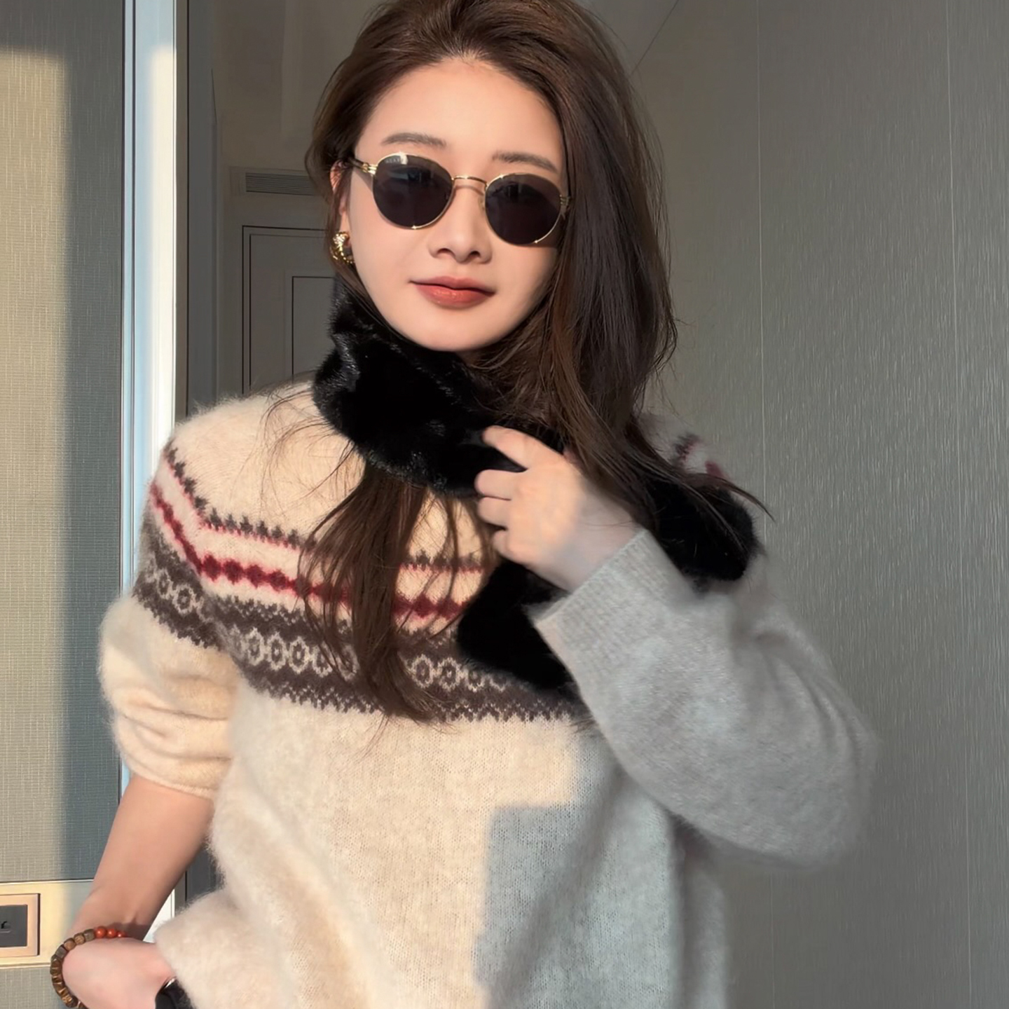 水貂毛高奢保暖百搭整皮围巾围脖