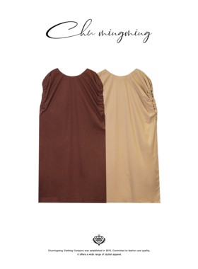 CHU楚妞原创设计百搭气质褶皱连衣裙MY24160