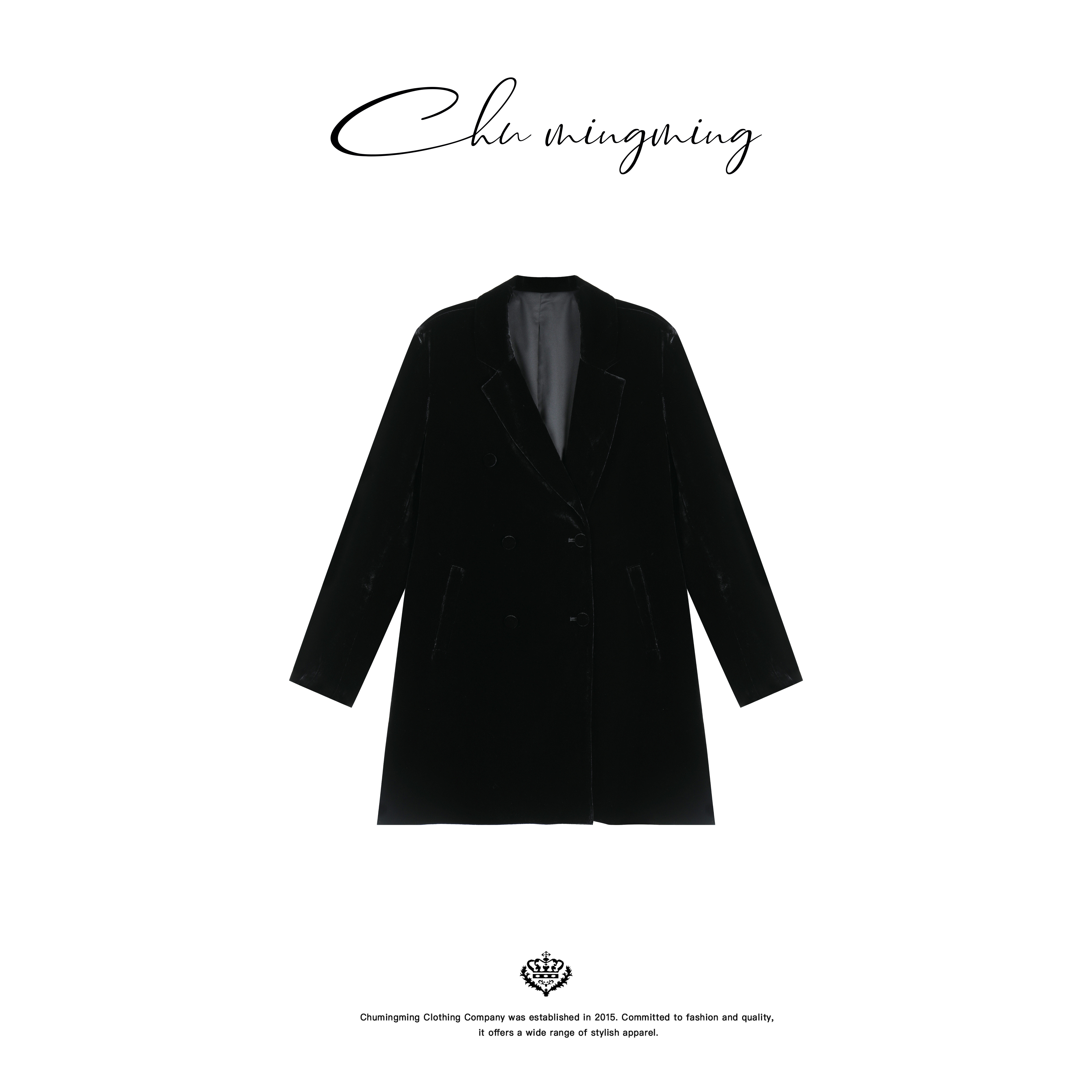 CHU楚妞[绒月]真丝丝绒翻领西装2025秋季新款女宽松高级外套上衣